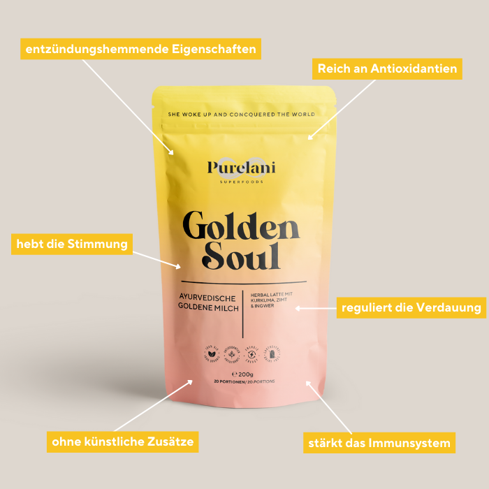 Golden Soul, bio goldene Milch, Purelani Superfoods , reguliert die Verdauung, reich an Antioxidatien